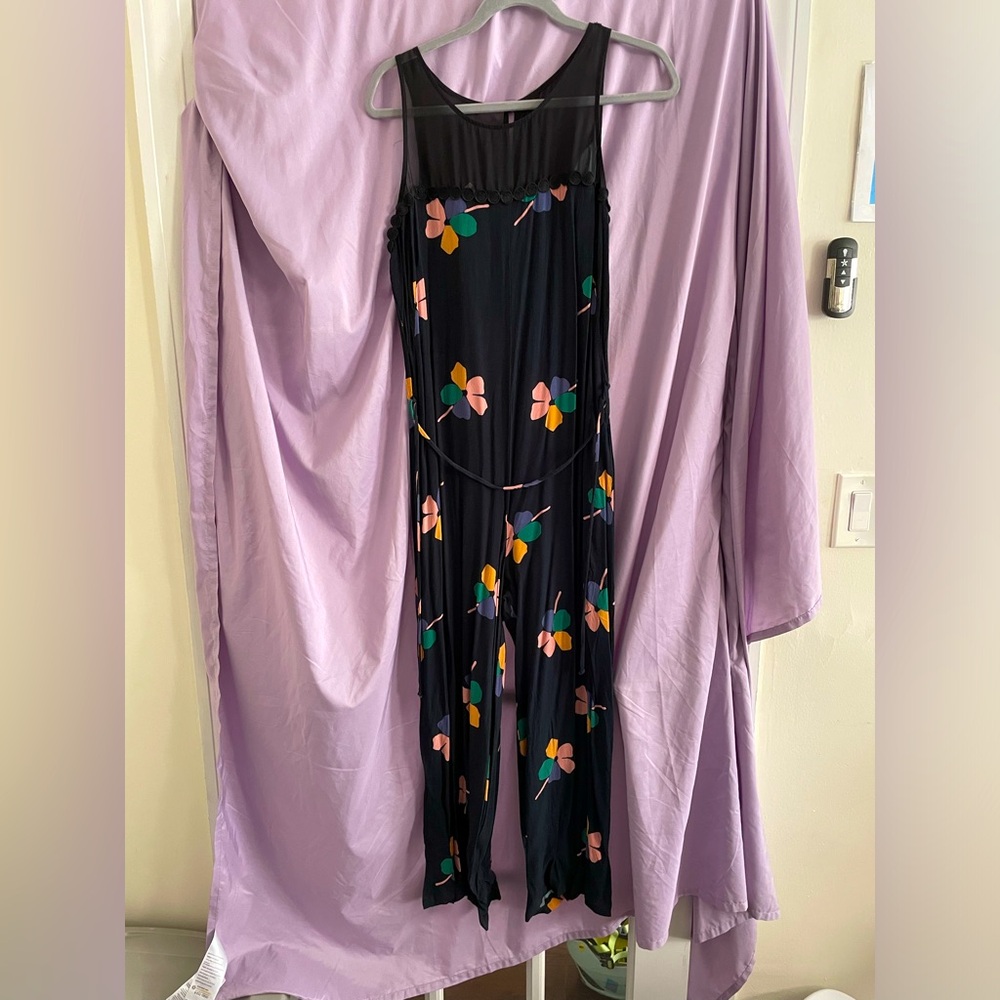 Anthropologie Corey Lynn Calter Black Floral Robbie Wide Leg Sleeveless Jumpsuit